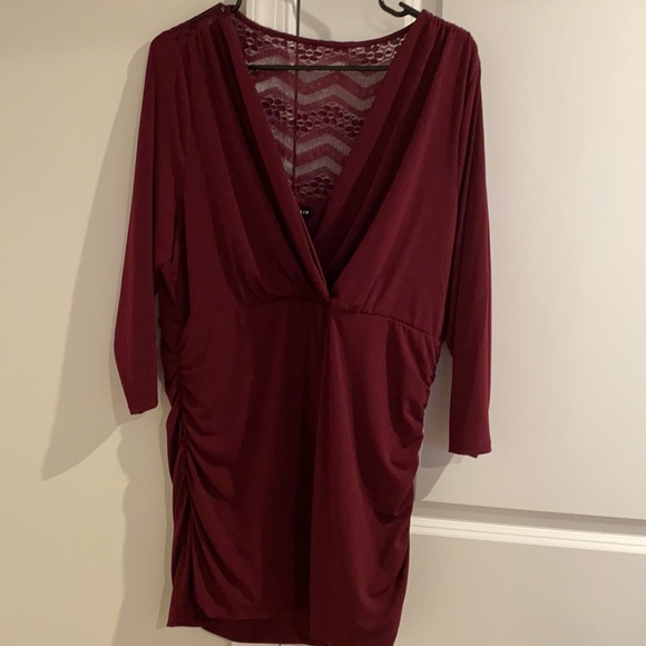 Torrid burgundy shirred lace inset surplice top - Picture 4 of 8